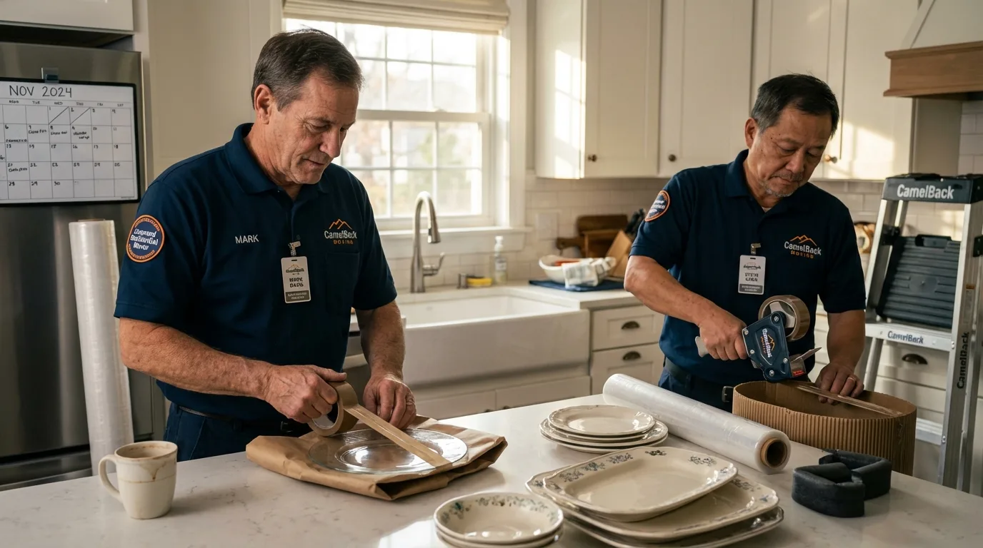 Professional crew packing kitchen dishware in McHenry, IL